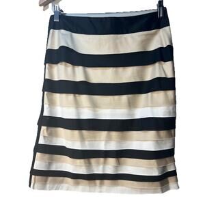 White House Black Market Black Tan Pencil Tiered Skirt Sz 2 Layered NWT WHBM